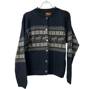Alps Fine Womens Apparel Vtg Size Large Gray Fair Isle Moose Cardigan Sweater